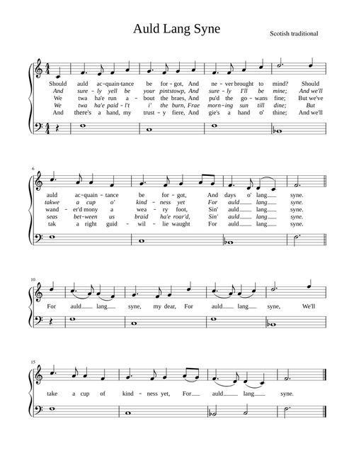 Auld Lang Syne Flowkey easy Piano
