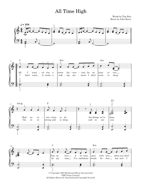 All time high - Rita Coolidge (Easy Piano)