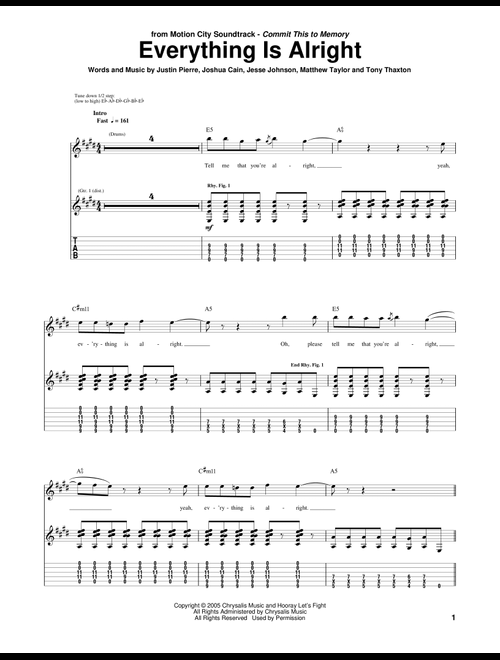 Everything Is Alright - Motion City Soundtrack (Guitar Tab)