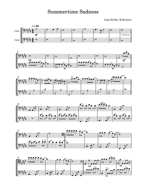 Summertime Sadness (Arr. Katrin Banhierl) - Lana Del Ray (Cello Duet)