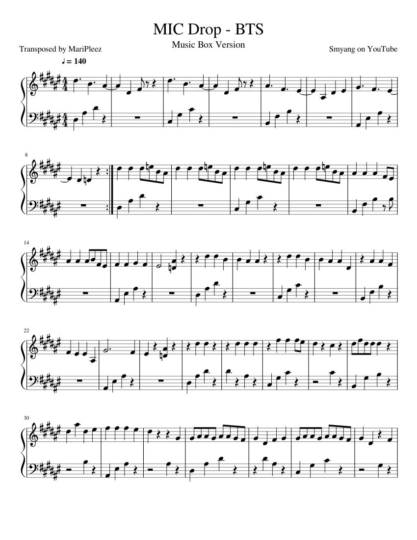 MIC Drop BTS Sheet Music for Piano (Solo) Easy | MuseScore.com
