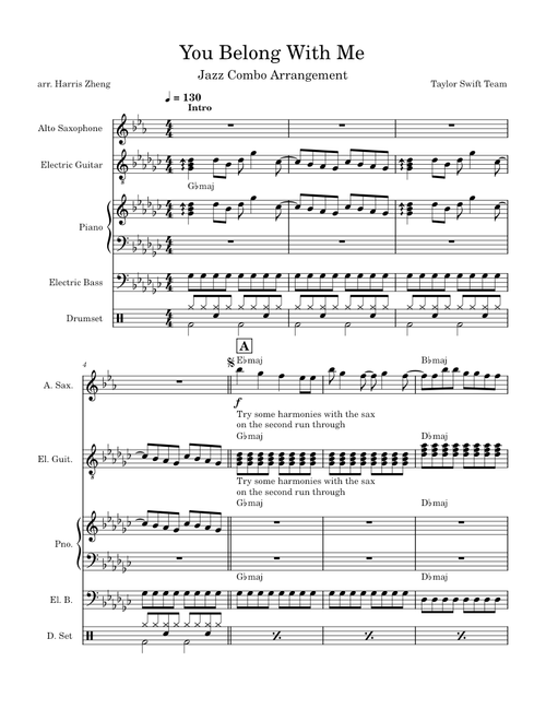 You Belong With Me - Taylor Swift (Jazz Combo Arrangement)