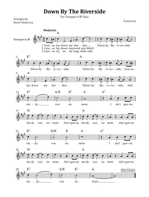 Down By The Riverside (For Trumpet in Bb) (Arr. Daniel Nakamura) - Tradicional (Trumpet Solo)