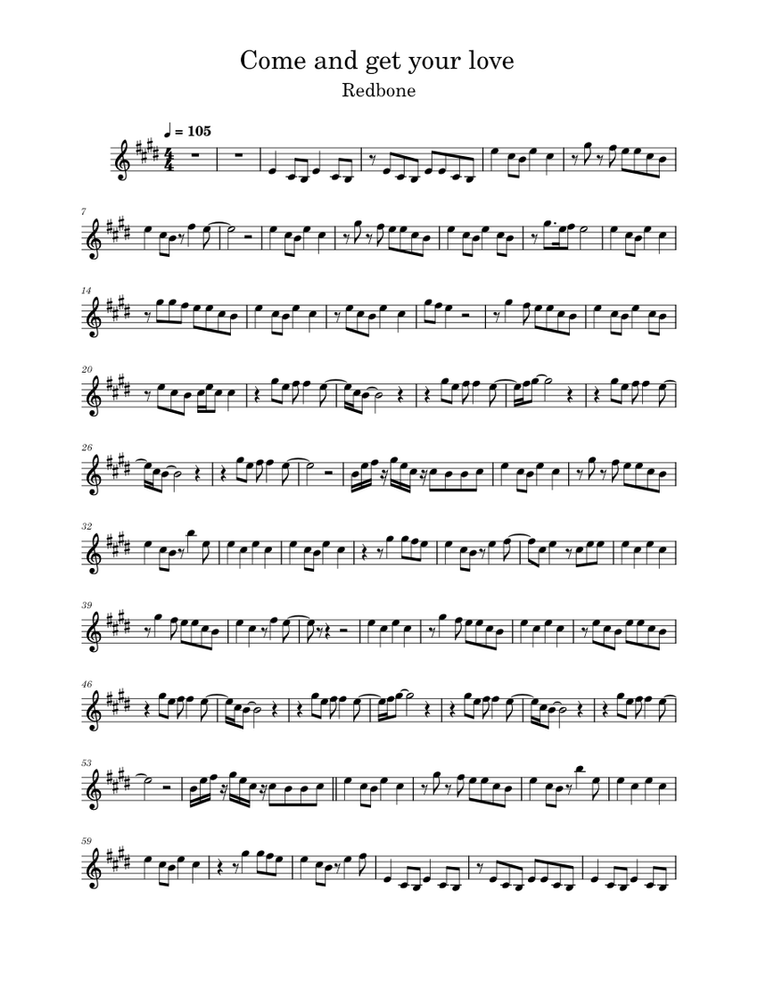 Come and get your love – Redbone Sheet Music for Clarinet in b