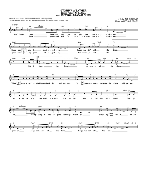 Stormy Weather (Keeps Rainin' All The Time) - Harold Arlen and Ted Koehler, Ted Koehler, Harold Arlen (Lead Sheet - Fake Book)