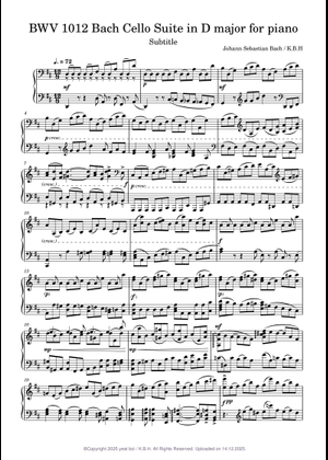 Gavotte, from Cello Suite No. 6 in D major BWV 1012 (Free transcription ...