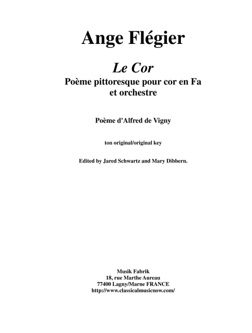 Ange Flégier: Le Cor for horn  and orchestra, score and complete parts (Full Orchestra)