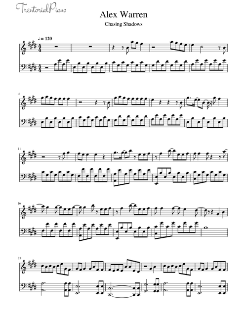Chasing Shadows (Arr. Trentorial Piano) - Alex Warren (Piano Vocal)
