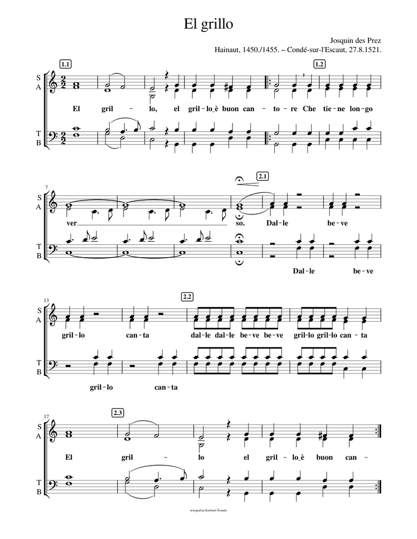 El grillo Sheet Music for Vocals (SATB) | MuseScore.com