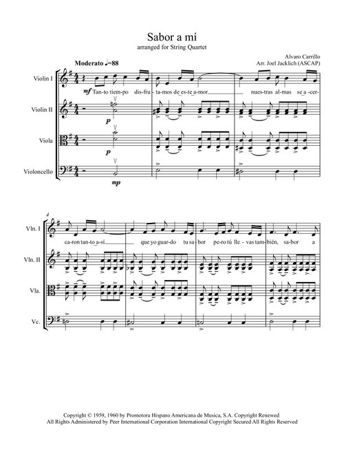 Sabor A Mi (Be True To Me) (Arr. Joel Jacklich (ASCAP)) - Alvaro Carrillo, Mel Mitchell (String Quartet)