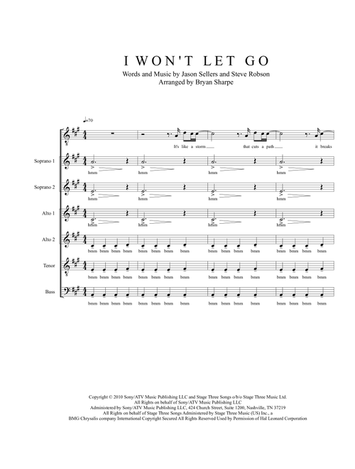 I Won't Let Go (Arr. Bryan Sharpe) - Rascal Flatts (Choral, SATB)