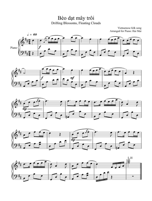Beo dat may troi for Piano Solo (Arr. Hai Mai) - Vietnamese folk song (Easy Piano)