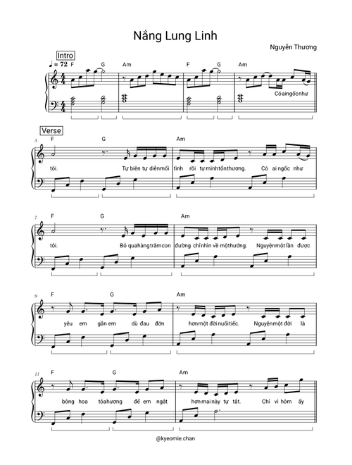 Nắng Lung Linh – Nguyễn Thương (Hạ tone)