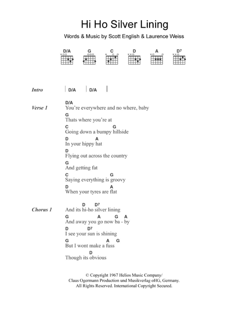 Hi Ho Silver Lining - Jeff Beck (Guitar Chords-Lyrics)
