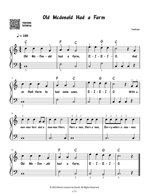 Old Mcdonald Had a Farm – Traditional Children Song [EASY] (Arr. Darek) - Traditional Children Songs (Easy Piano)