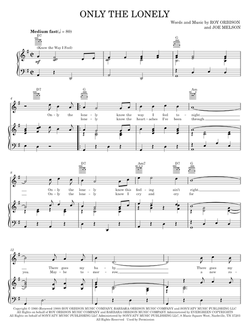 Only the lonely - Roy Orbison (Piano-Vocal-Guitar)