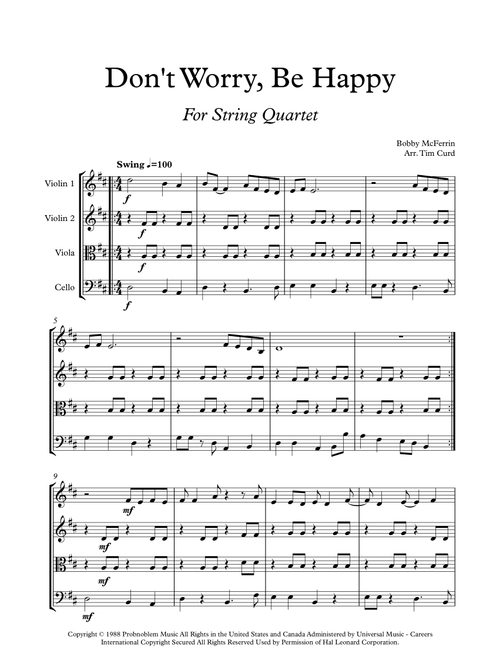 Don't Worry, Be Happy (Arr. Tim Curd) - Bobby McFerrin (String Quartet)