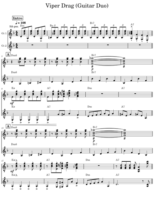 Viper's Drag -Arranged For Guitar Duo – Fats Waller