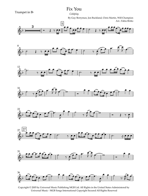 Fix You (Arr. Fabio Britto) - Coldplay (Trumpet Solo)