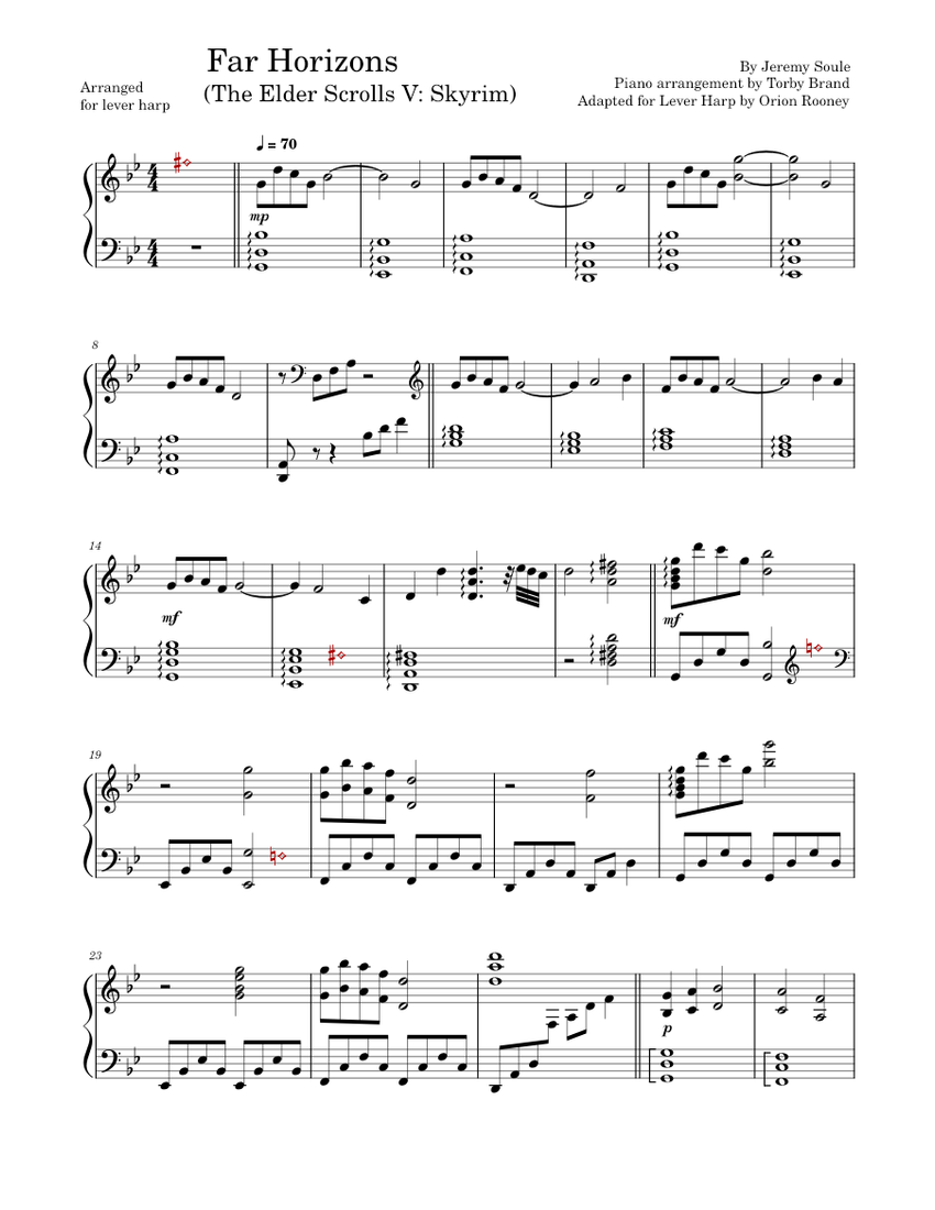 Far Horizons The Elder Scrolls V, Skyrim Celtic Harp Sheet music