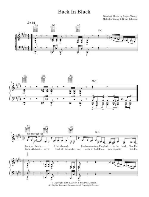Back in black - AC/DC (Piano-Vocal-Guitar (Piano Accompaniment))