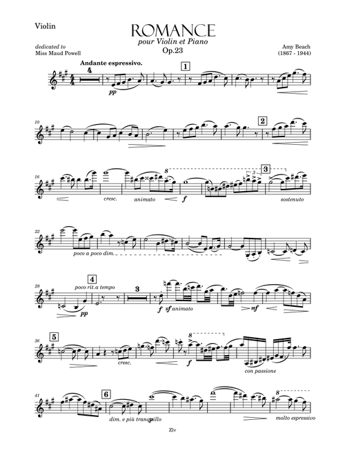 Romance for Violin and Piano, Op. 23 - Violin (Arr. Zellev) - Amy Marcy Beach (Violin Solo)