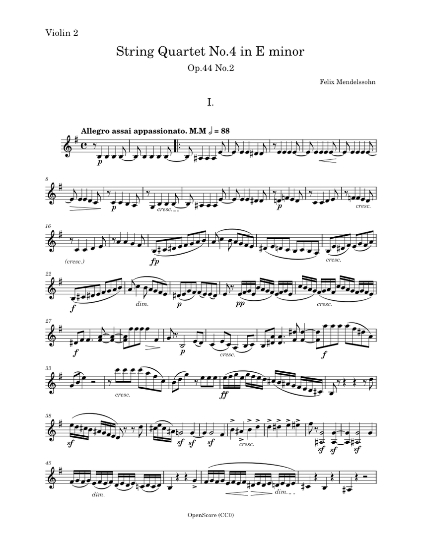 String Quartet No.4 in E minor, Op.44 No.2 Felix Mendelssohn Violin