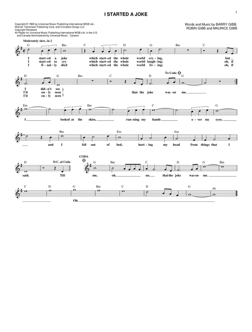 I Started A Joke - Bee Gees (Lead Sheet - Fake Book)