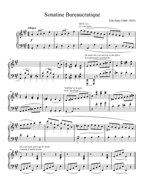 Sonatine Bureaucratique (Arr. Ayotte Custom Musical Engravings) - Erik Satie (Piano Solo)