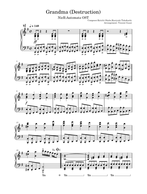Grandma - Destruction – Kuniyuki Takahashi, Keiichi Okabe [piano sheet]