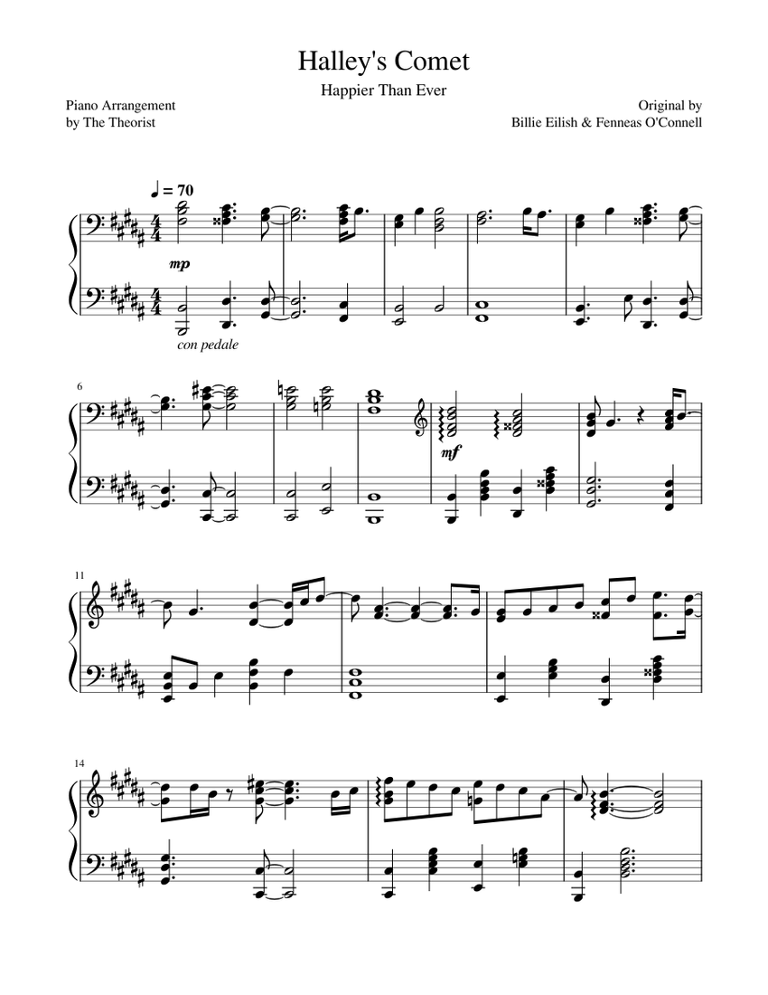Halley s comet billie eilish sheet music for piano solo musescore
