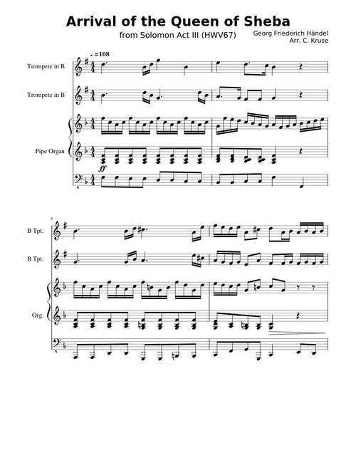 Händel, HWV67 Arrival of the Queen of Sheba, F-Dur, Orgel 2 Trompeten