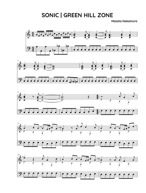 Up On The Green Hill From Sonic The Hedgehog Green Hill Zone (Arr. Fake book Guy) - Dreams Come True (Piano Solo)