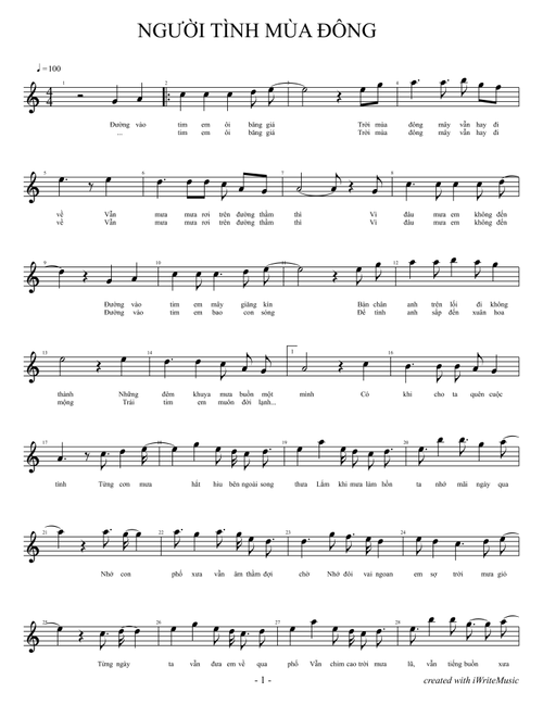 NGƯỜI TÌNH MÙA ĐÔNG (Arr. NPB) - Nhạc Hoa Lời Việt (Piano-Vocal-Guitar (Piano Accompaniment))