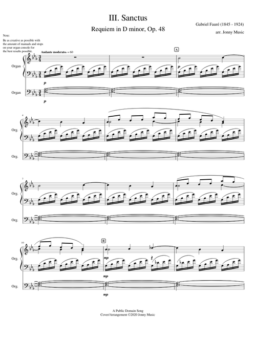 III. Sanctus (From G. Faure's Requiem, Op. 48) Organ Cover