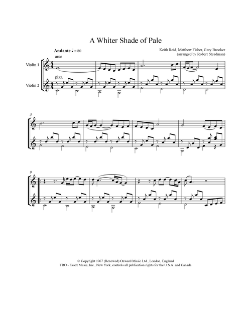 A Whiter Shade Of Pale (Arr. Robert Steadman) - Procol Harum (Violin Duet)