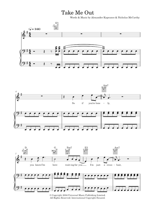 Take me out - Franz Ferdinand (Piano-Vocal-Guitar (Piano Accompaniment))