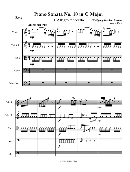 Piano Sonata No. 10, Movement 1 (Arr. Joshua Choe) - Wolfgang Amadeus Mozart (Orchestra)