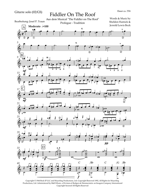 Fiddler On The Roof (Arr. Josef Peter Traun) - Jerry Bock, Sheldon Harnick (Solo Guitar)