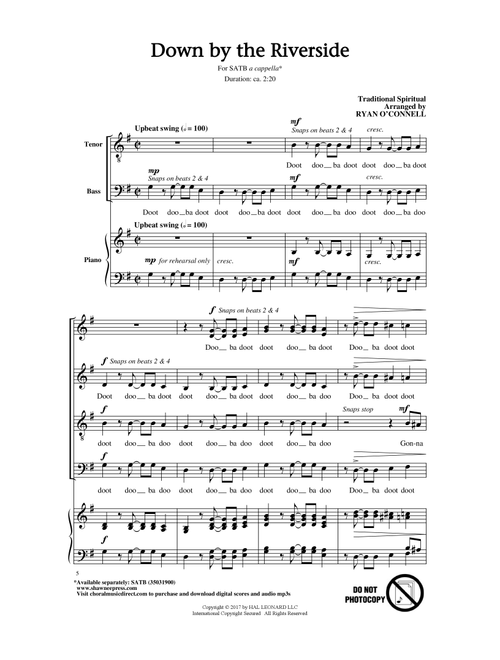 Down By The Riverside (Arr. Ryan O'Connell) - Traditional Spiritual (Choral, SATB)