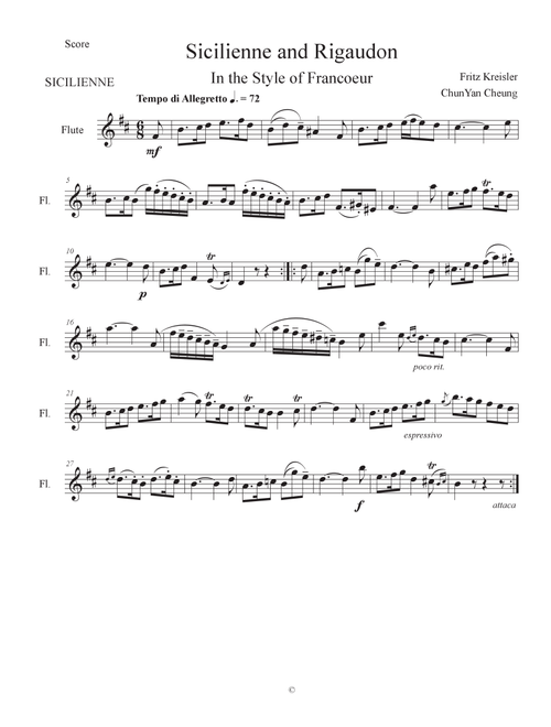 Sicilienne and Rigaudon (Arr. ChunYan Cheung) - Fritz Kreisler (Flute and Piano)