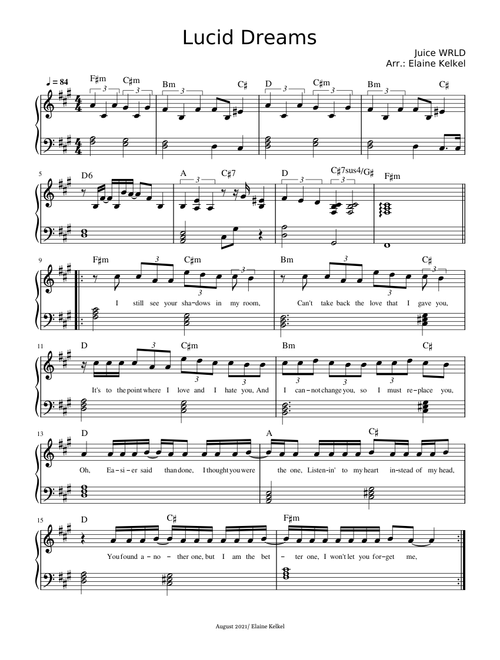 Juice WRLD - Lucid Dreams (easy solo piano)