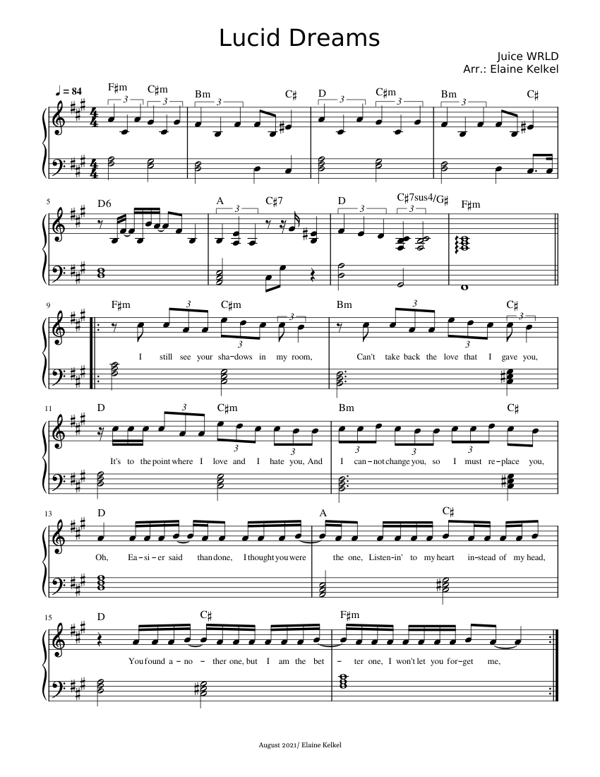 Juice WRLD Lucid Dreams (easy solo piano) piano tutorial