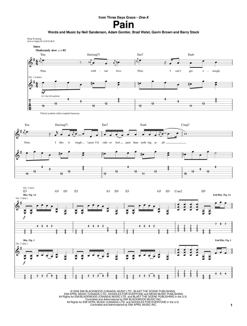 Pain - Three Days Grace (Guitar Tab)