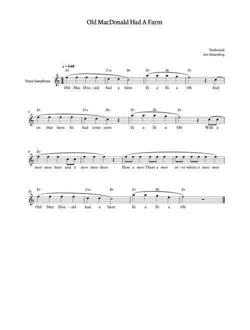Old MacDonald Had a farm for tenor sax (Arr. Heisenberg) - Tradicional (Tenor Sax Solo)