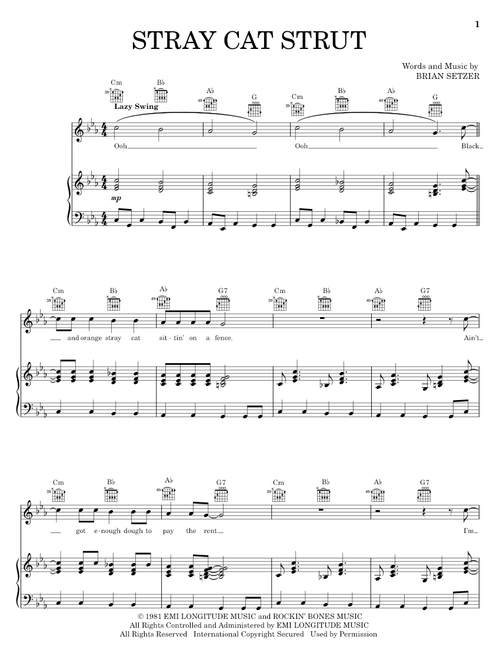 Stray Cat Strut - Stray Cats, Brian Setzer (Piano-Vocal-Guitar)