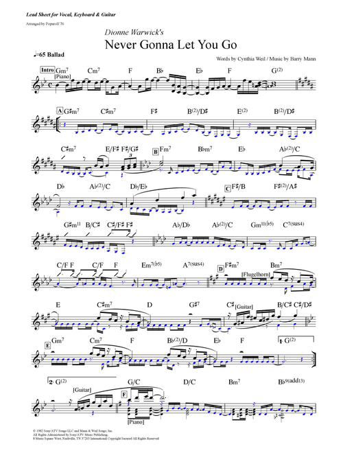 Never Gonna Let You Go (Arr. Popnroll 1976) - Sergio Mendes (Lead Sheet - Fake Book)