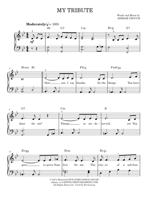 My Tribute - Andraé Crouch (Easy Piano)