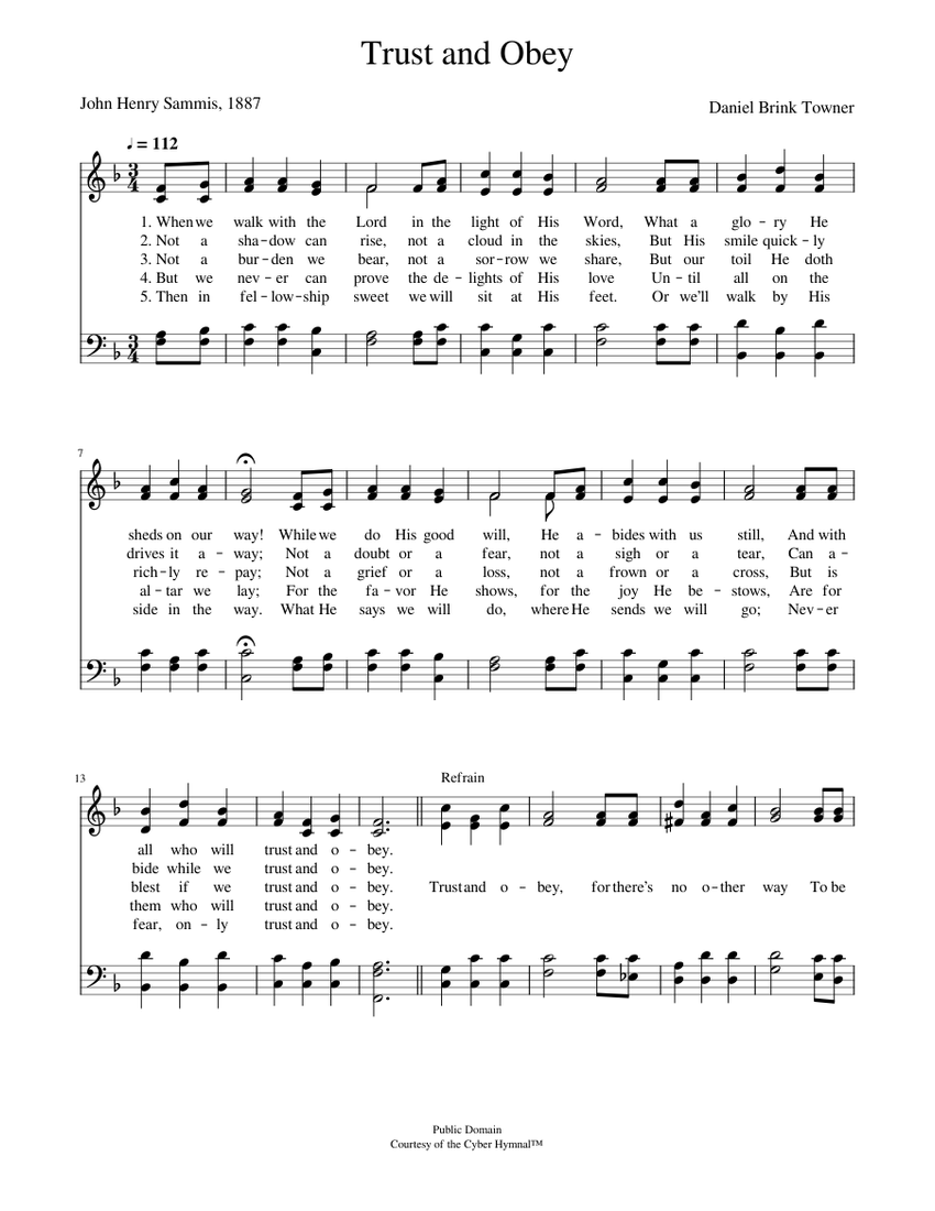 Trust and obey Daniel B. Towner Sheet music for Piano (Piano Duo