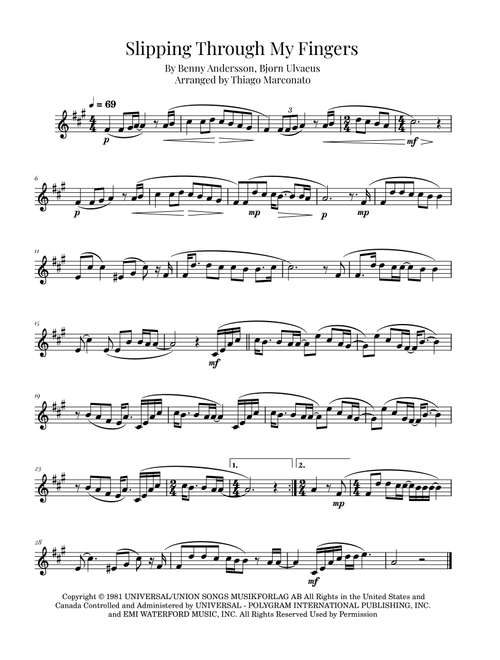 Slipping Through My Fingers (Arr. Thiago Marconato) - ABBA (Clarinet Solo)